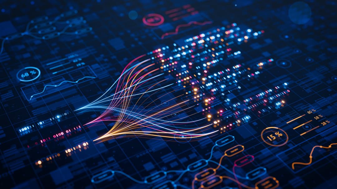 image of AI powers big data analysis and automation workflows, showcasing neural networks and data streams for business. Artificial intelligence, machine learning, digital transformation and tech innovation.